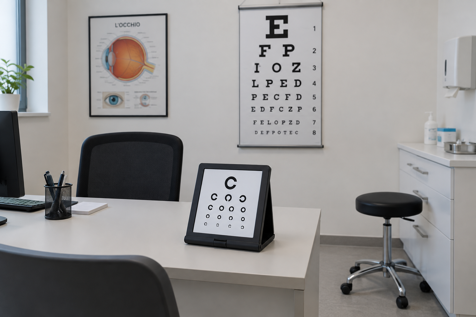 Medico al telefono alla sua scrivania mentre esamina la cartella di un paziente.